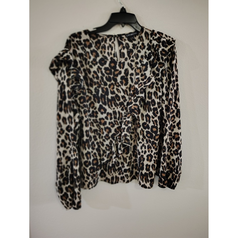 Lane Bryant Leopard Print Ruffle Blouse Womens Size 18 Animal Print Long Sleeve
